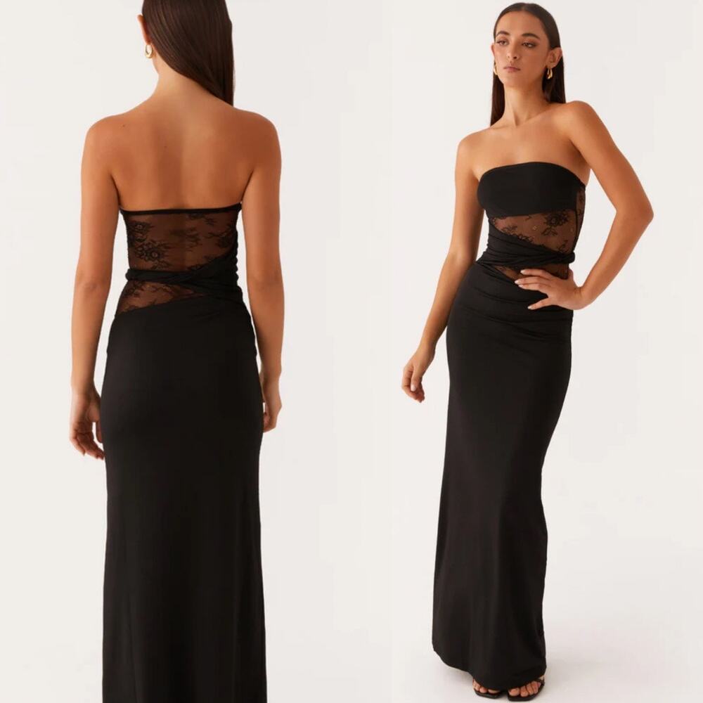 Peppermayo Black Strapless Maxi Dress